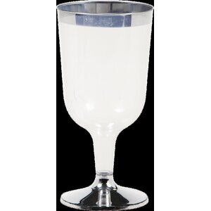 Silver Rimmed Metallic Plastic Wine Gobletes (Set of 8)