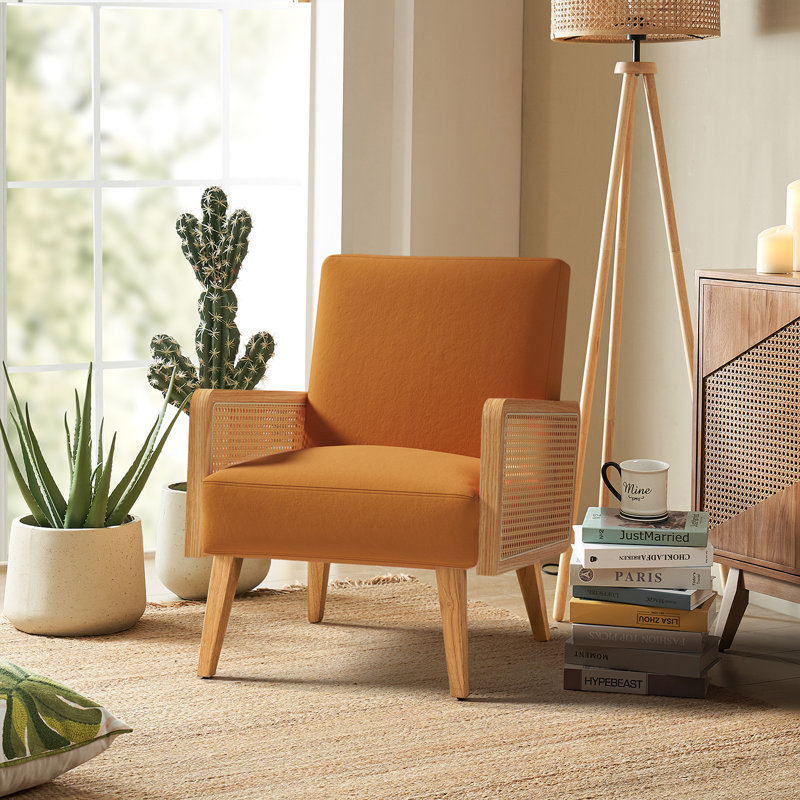Mayenne Upholstered Accent Chair with Rattan Arms Fabric: Yellow Velvet