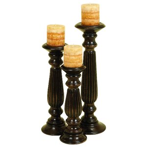 3 Piece Pillar Wood Candlestick Set