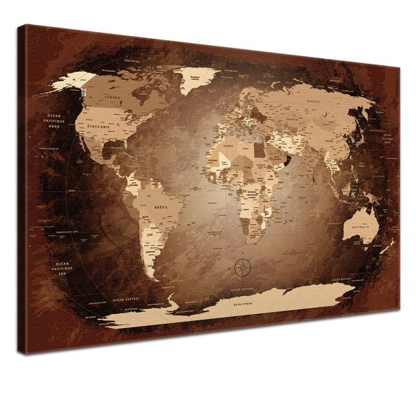 Küstenhaus Leinwandbild "World Map Antik - Französisch ...