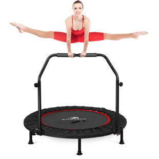 MOVTOTOP Indoor trampoline with Adjustable Handle Exercise Trampoline for Kids Adults Mini Fitness Trampoline Rebounder for Kids Adults Indoor/Garden Workout Max Load 220lbs 