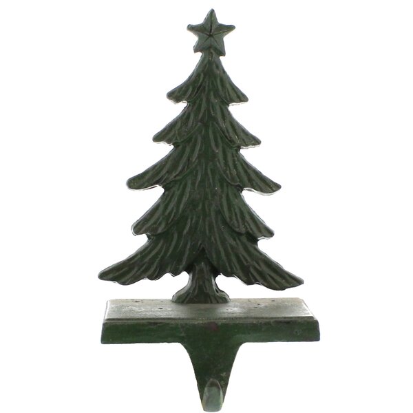 Cast Iron Deer & Trees Christmas Stocking Holder Hanger Rustic Country Style 