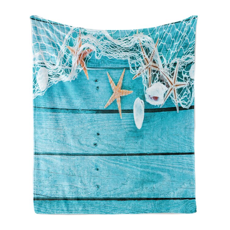 Cozy Plush for Indoor and Outdoor Use Colorful Nautical Shells Ocean Elements Seascape Coastal Items 50 x 60 Ambesonne Seashells Soft Flannel Fleece Throw Blanket Sky Blue Orange 