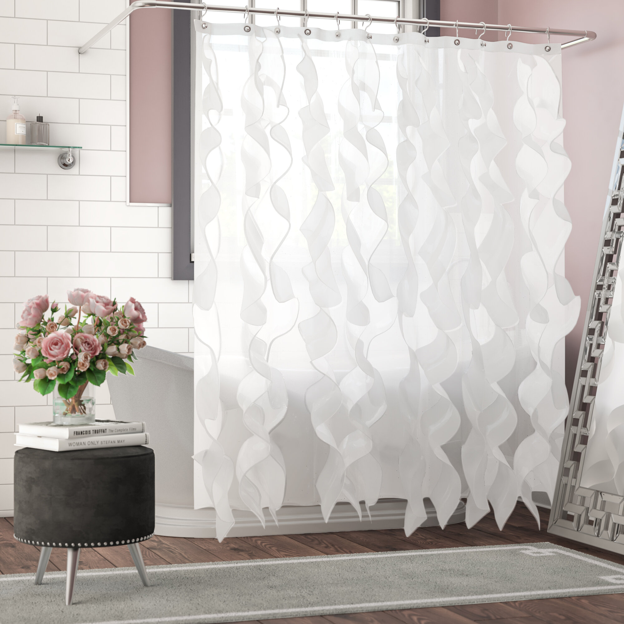 pretty white shower curtains