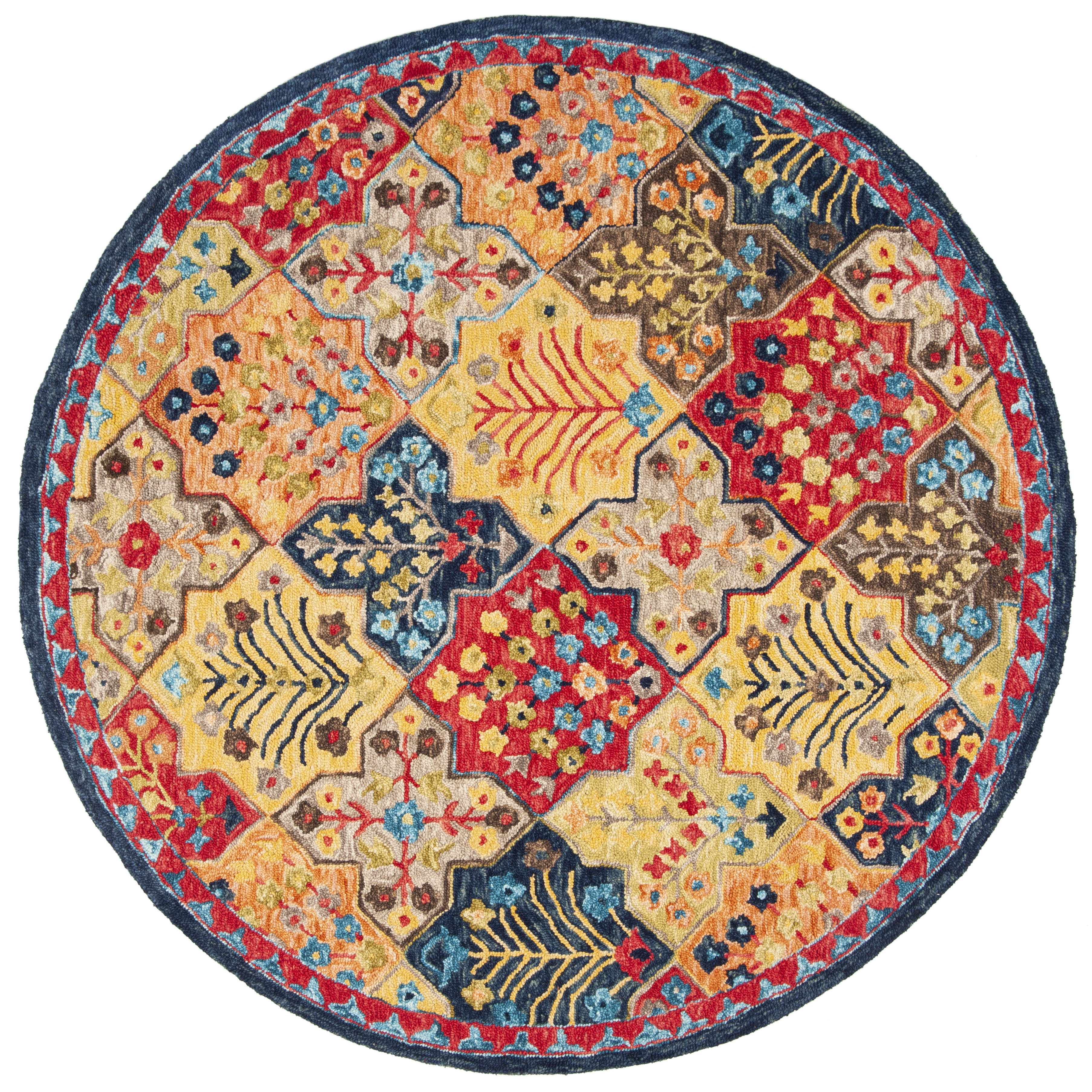 World Menagerie Poulin Wool Blue Orange Area Rug Wayfair