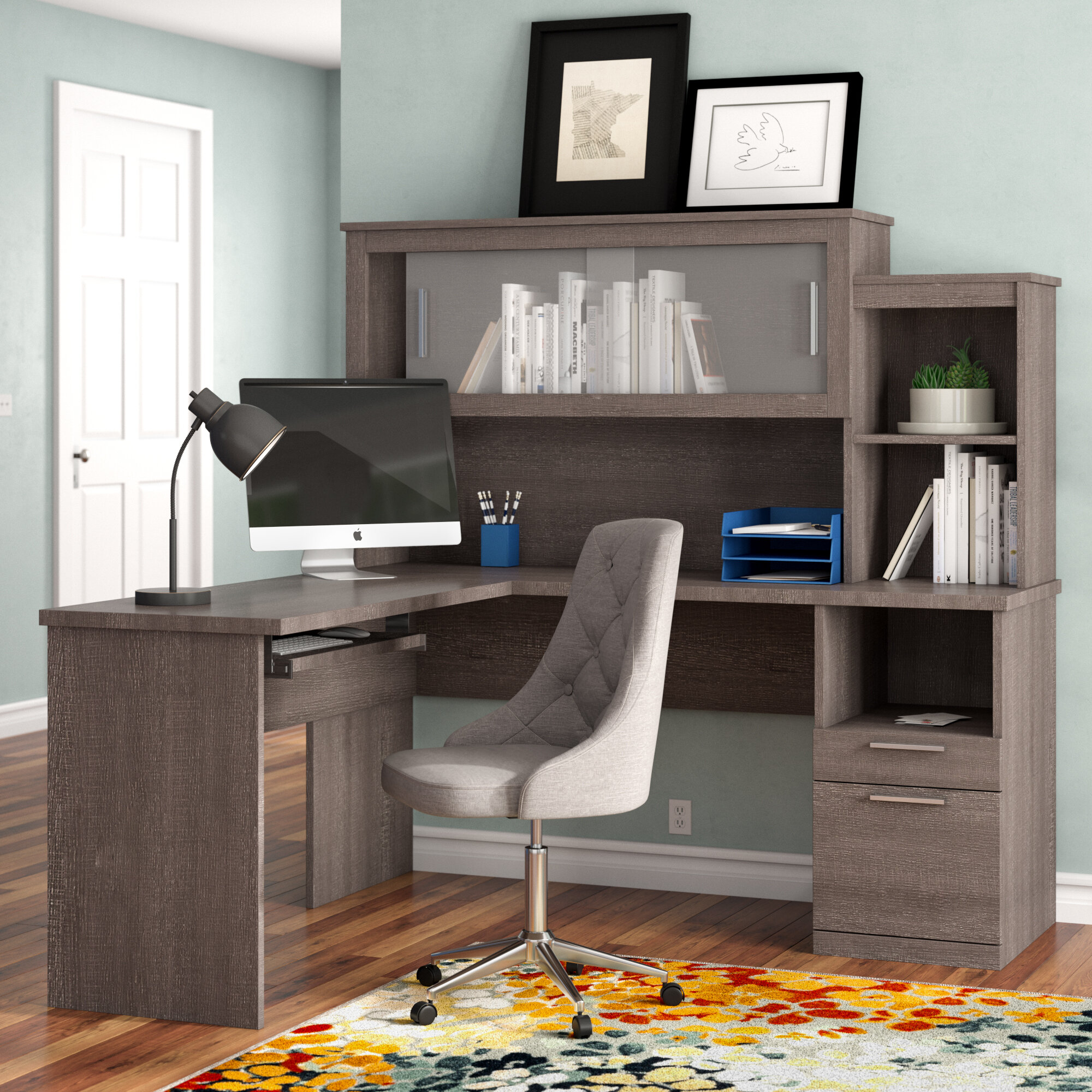 big office desk with hutch