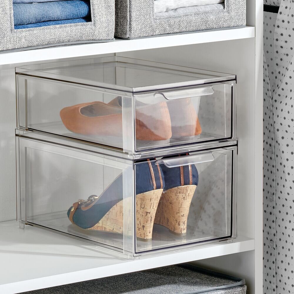 Mdesign Stackable Closet Storage Bin Box With Drawer, 4 Pack - Clear ...