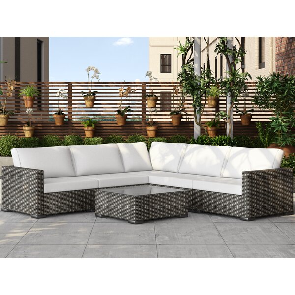 Sol 72 Outdoor Cabral 6 Piece Rattan Sectional Set with Cushions