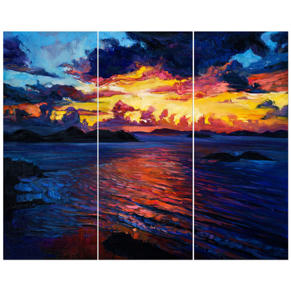 East Urban Home Rich Golden Sunset Over Ocean Oil Painting Print
