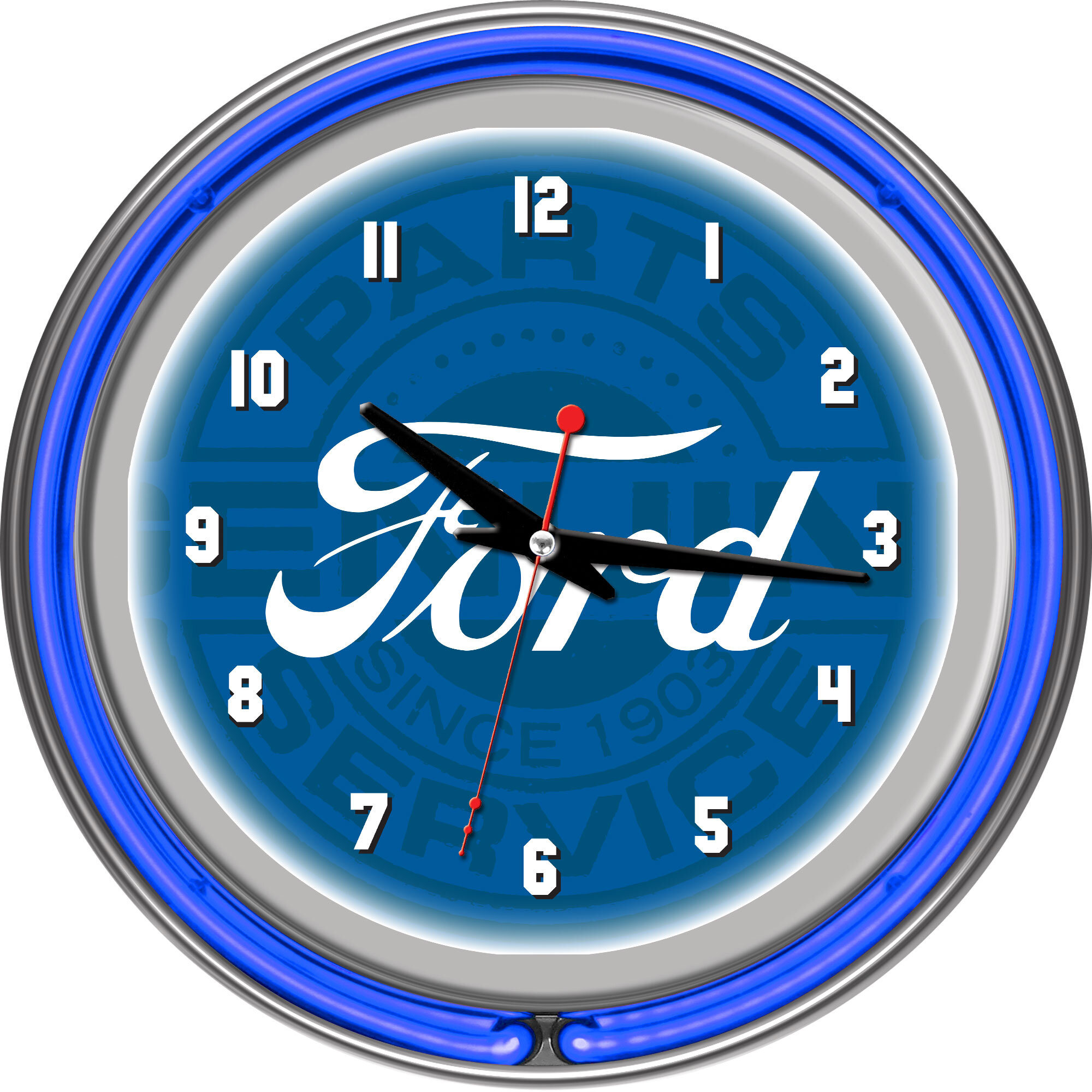 11" Blue Neon Wall Clock AUTHORIZED FORD SERVICE LOGO 