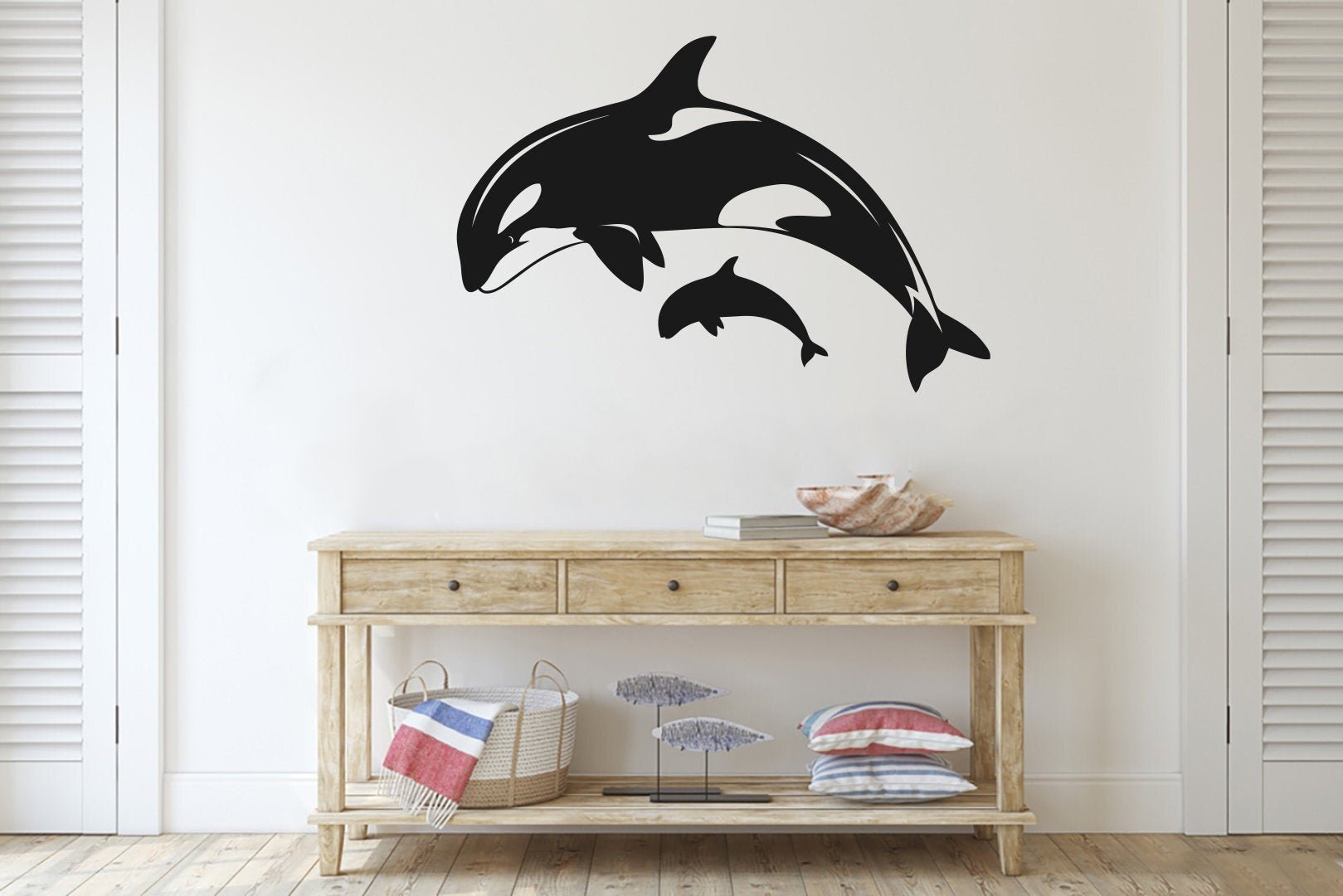 Breakwater Bay Orca Killer Whale Mom And Calf Vinyl Wall Words Decal Sticker Coastal Home Decor Art Wayfair