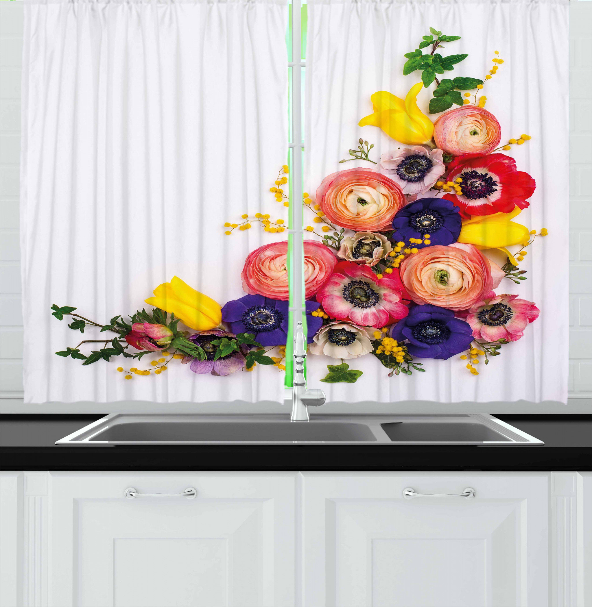 East Urban Home 2 Piece Anemone Flower Kitchen Curtain Wayfair