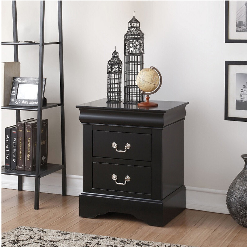 Canora Grey Guyer 2 Drawer Nightstand In Black Wayfair