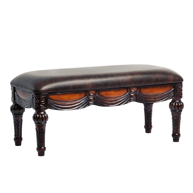 Micke Leather Carved Bench