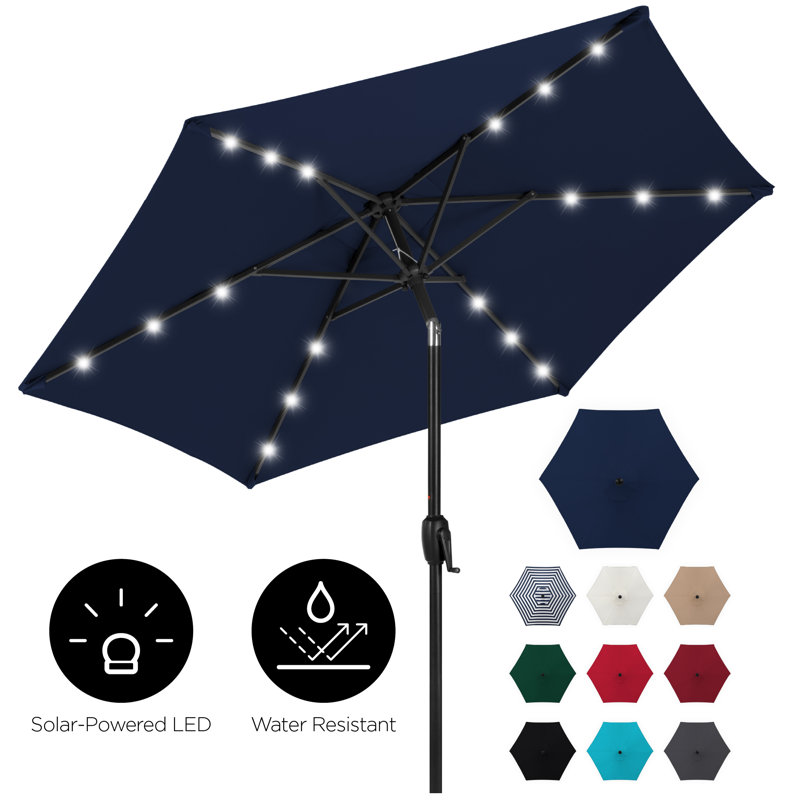 Freeport Park Nicolao 7 5ft Outdoor Solar Patio Umbrella For Deck Pool W Tilt Crank Led Lights Reviews Wayfair