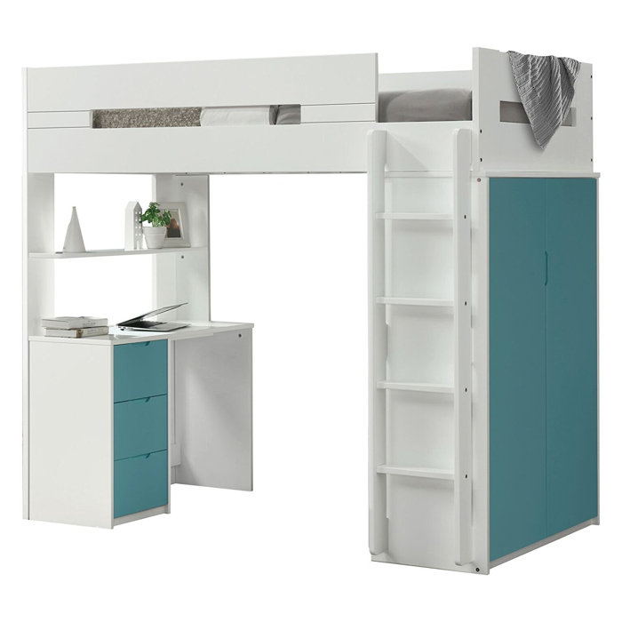 Mack Milo Adne Wooden Twin Loft Bed With Drawers And Desk Shelf