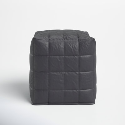 Emily 18" Wide Genuine Leather Square Pouf Ottoman