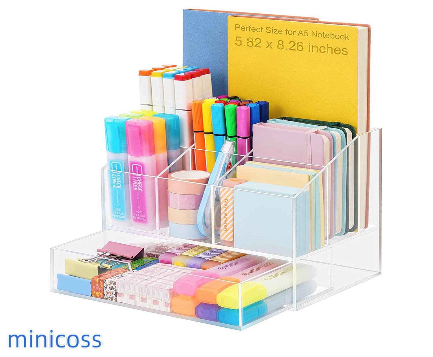 MINICOSS Acrylic Desk Organizer, Upgraded Clear Pencil Organizer For