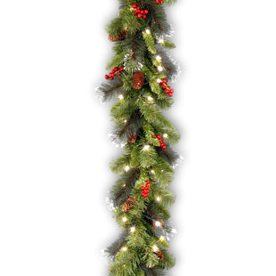 9 foot spruce pre lit faux garland with 50 clear lights - Holiday Time Christmas Decor 9 Flocked Garland Green 9 foot spruce pre lit faux garland with 50 clear lights - Holiday Time Christmas Decor 9 Flocked Garland Green