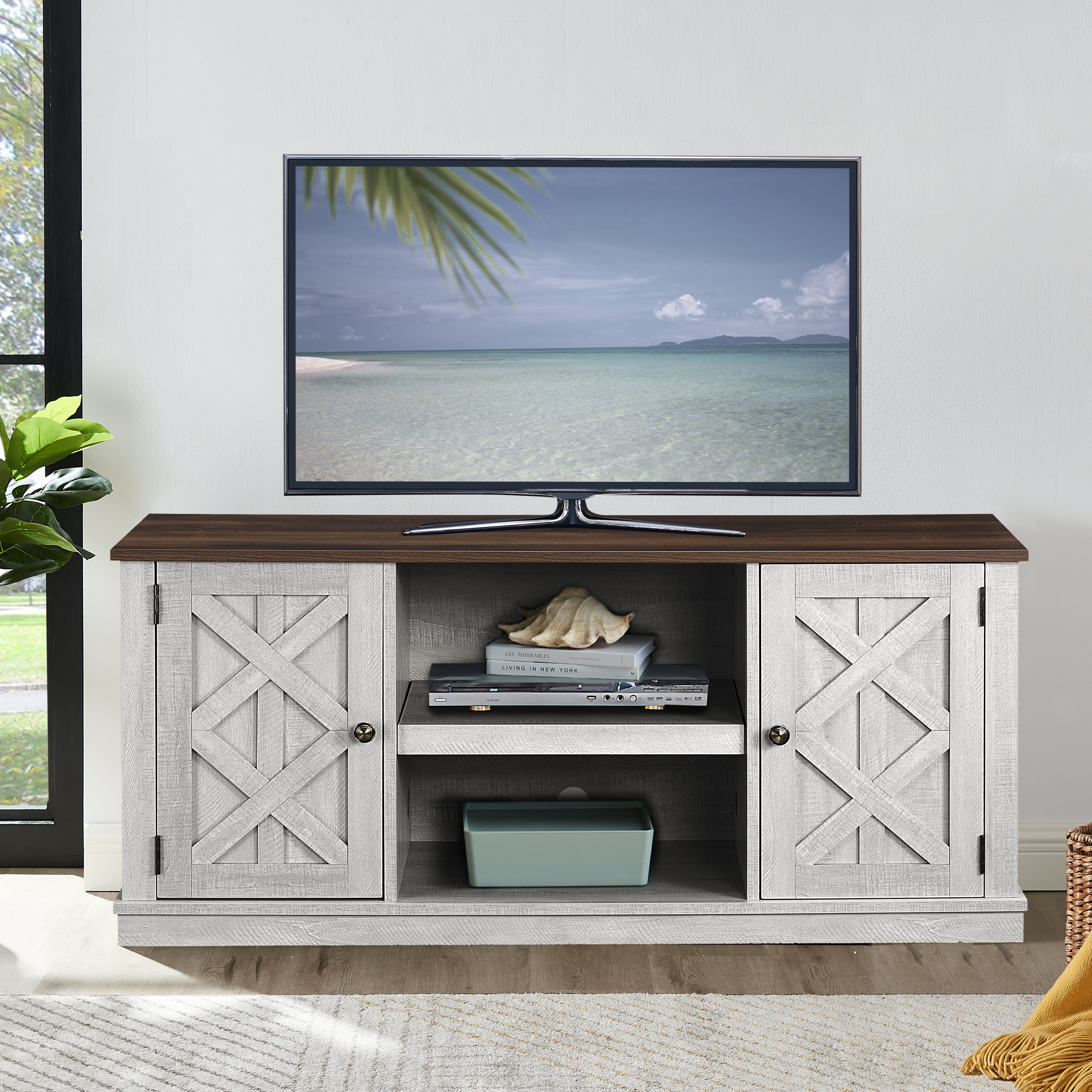 TV Stand Entertainment Center for TV's up to 65 with Cable Management and Adjust 