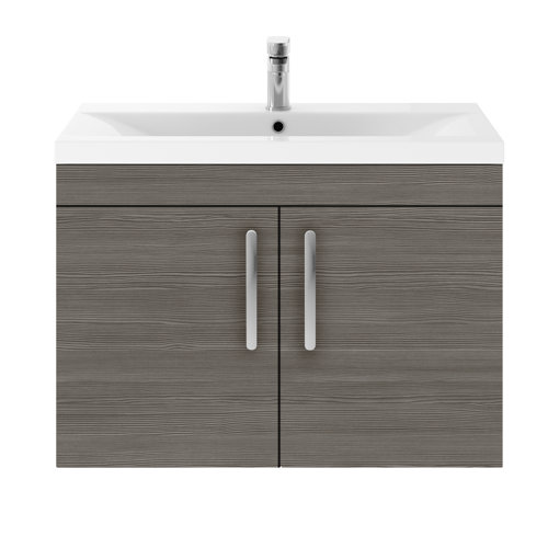Vasari Vista Brown Grey Avola Door Wall Hung Vanity Unit & Mid Edge Basin - 800mm Width