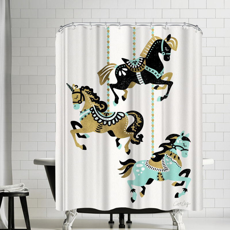 East Urban Home Cat Coquillette Carousel Horses Shower Curtain