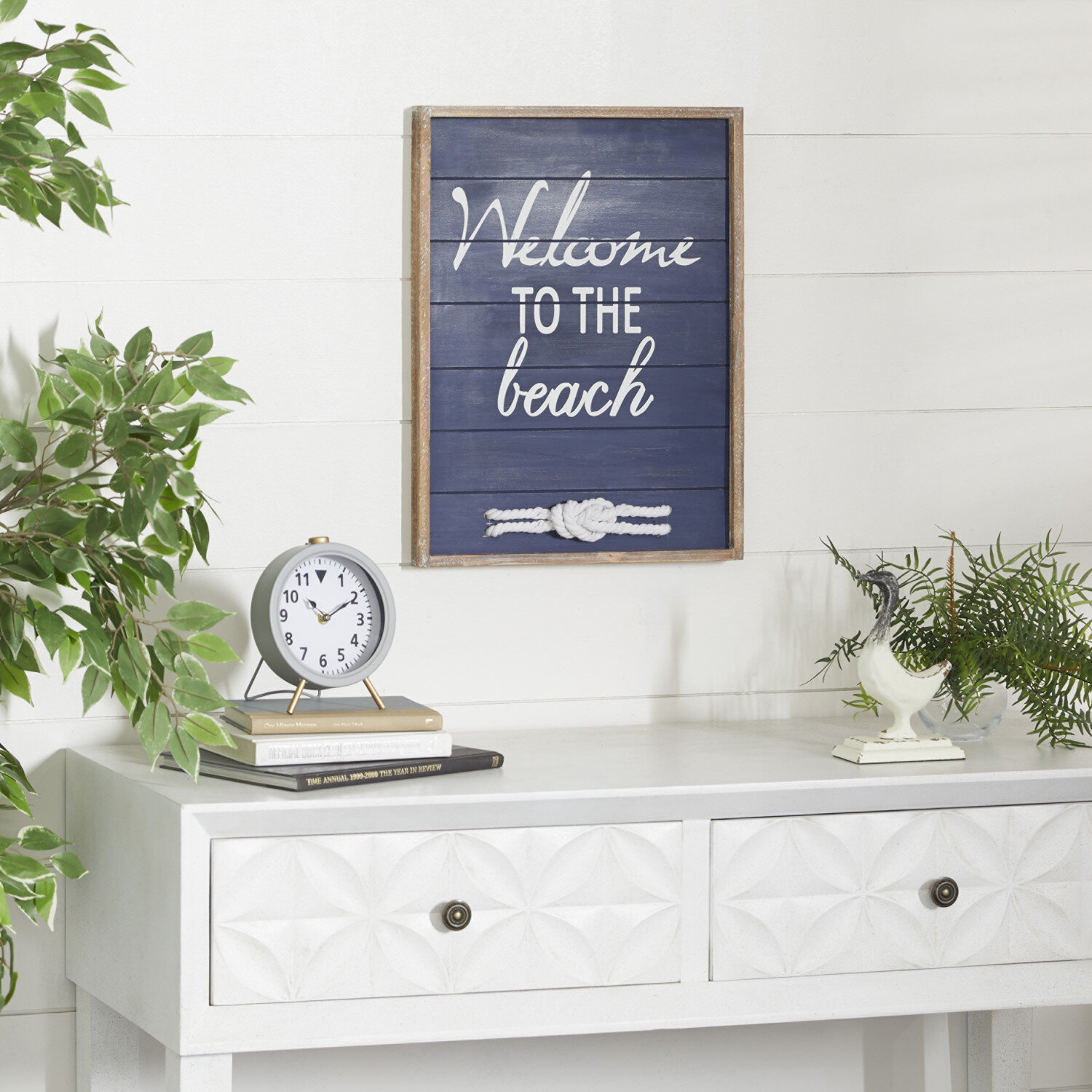 Highland Dunes Blue Wood Welcome To The Beach Sign, 20 X 15 X 2 