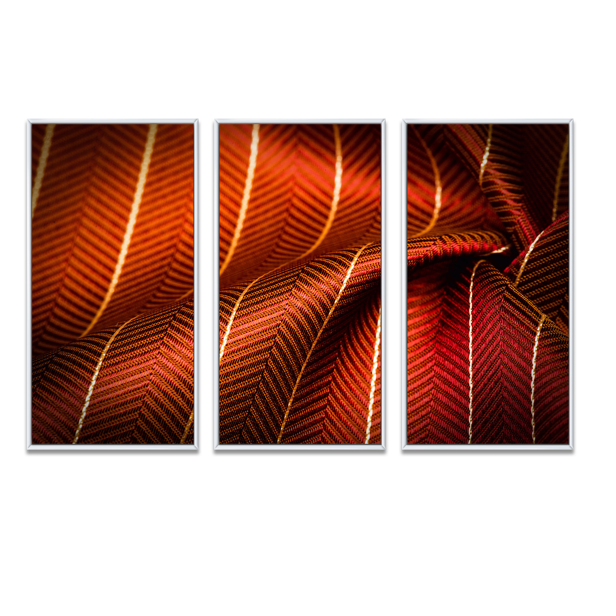 Ebern Designs Ruby Red Fabric With Gold Line III 3 Piece Photograph