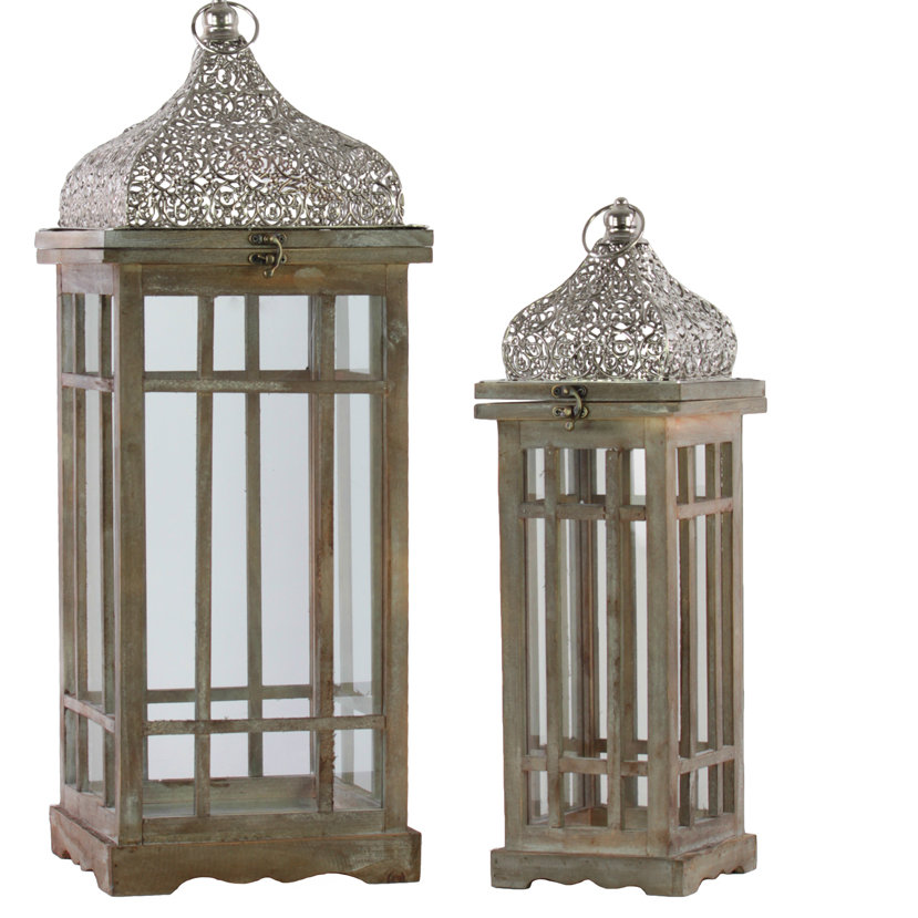 Ophelia & Co. 2 Piece Metal/Wood Lantern Set Wayfair
