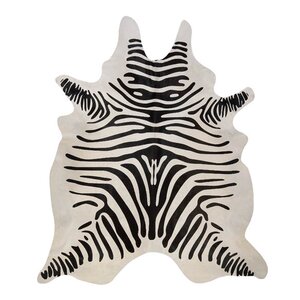 Stenciled Brazilian Cowhide Zebra Black/Off-White Area Rug