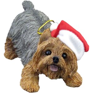Crouching Yorkshire Terrier Christmas Ornament