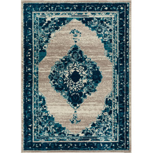 Binstead Modern Distressed Vintage Power Loom Blue Area Rug
