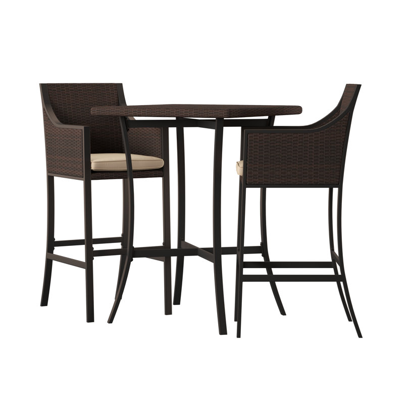 Mercury Row Alexa 3 Piece Bar Height Dining Set With Cushions