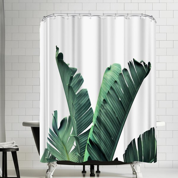 Tropical Plants Banana Leaves Bathroom Fabric Shower Curtain Set 71Inch Long 