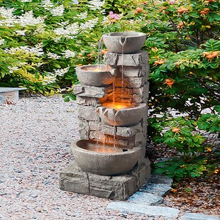 n-bright shop 2 Tier Fountain Pump Barrel Rustic Wood Water Fountain with Pump Traditional Garden Outdoor Decor 