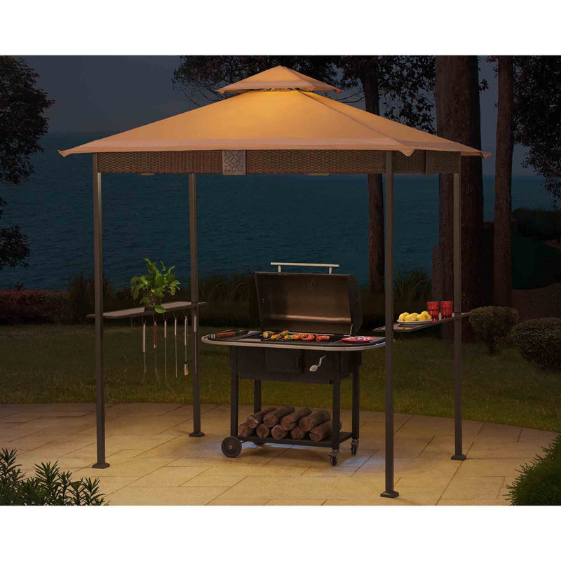 Sunjoy Wicker 8 Ft W X 5 D Metal Grill Gazebo With Led Lights Wicker 8 Ft W X 5 D Metal Grill Gazebo With Led Lights