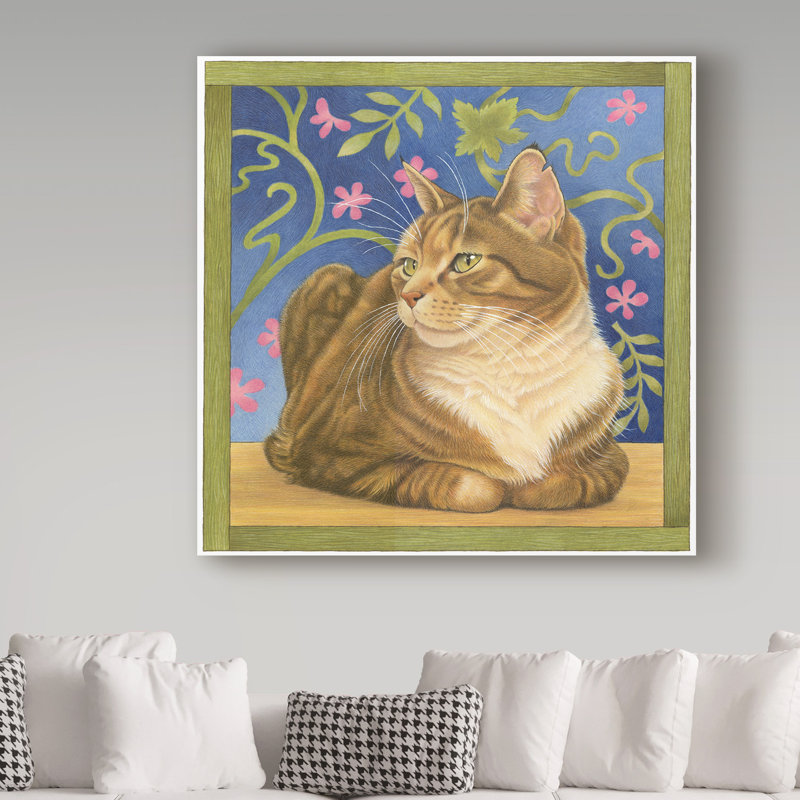Trademark Art Cat Over Pink Flowers Acrylic Painting Print On