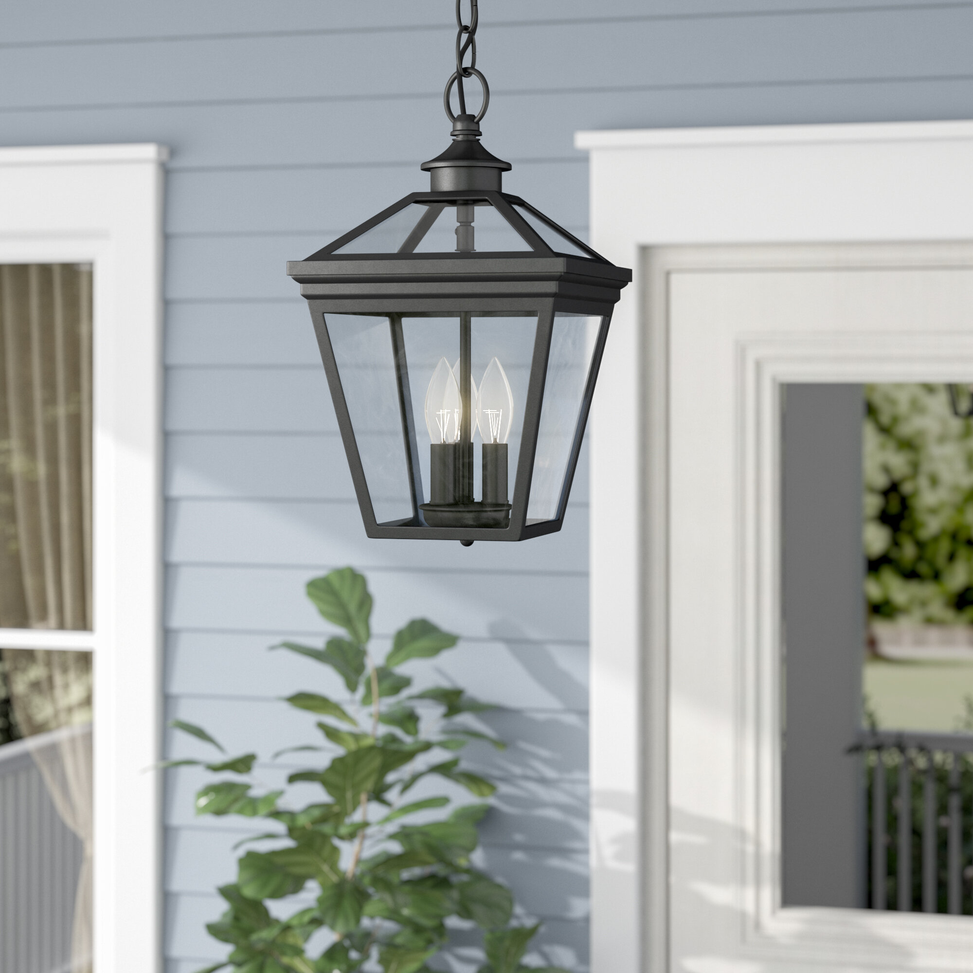 Porch Light Fixture Outdoor Ceiling Pendant Globe Front Hanging Chain Industrial 