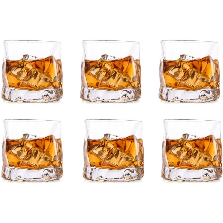 Irregular Whiskey Glasses Clear Set Of 6 Scotch Glass 8.45 OZ Assorted Glassware Set
