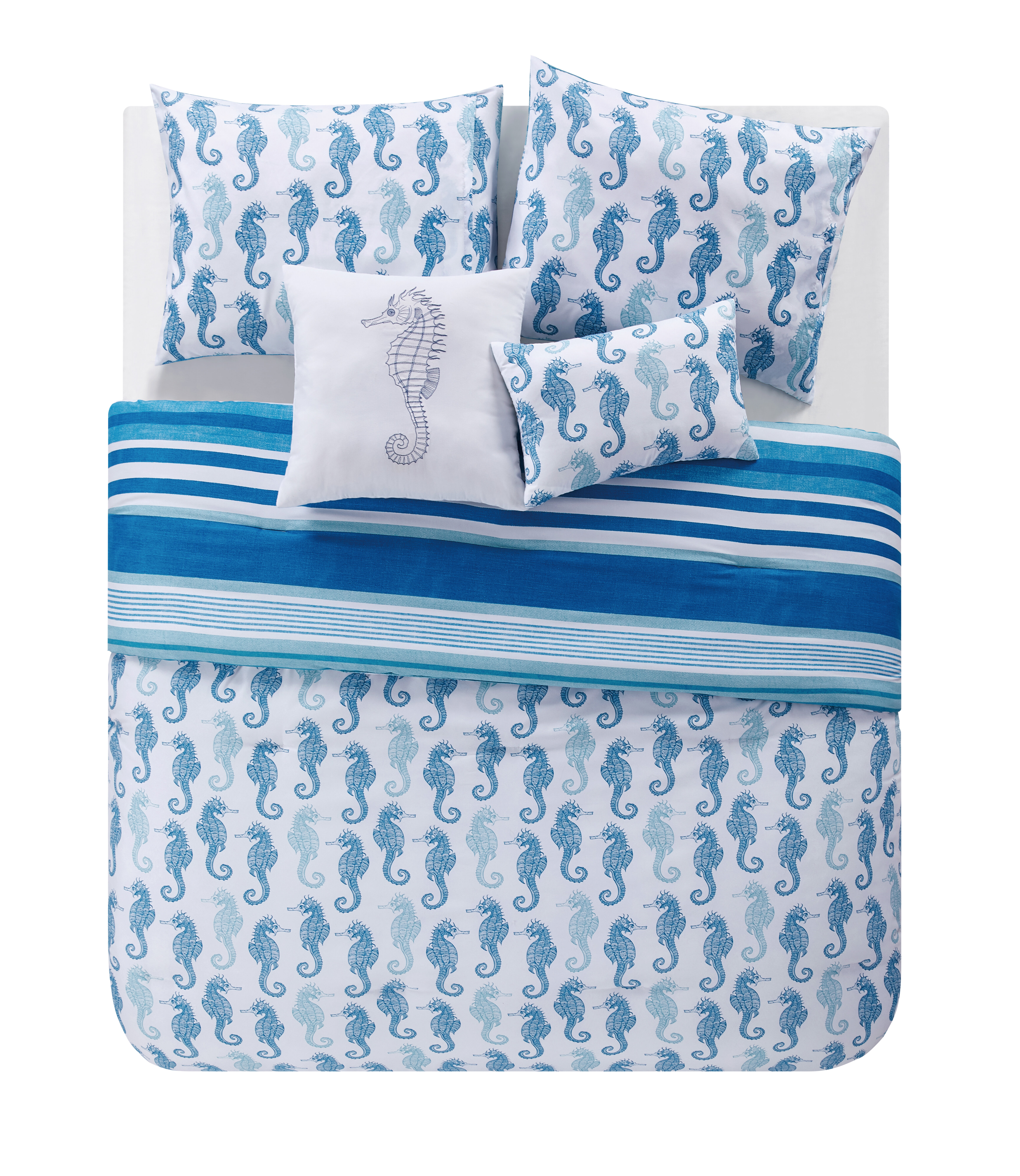 Highland Dunes Home Brody Reversible Blue Stripe Duvet Cover Set