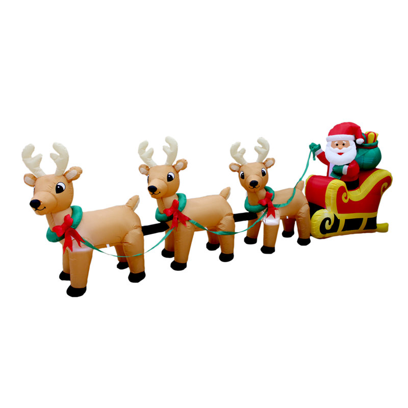 The Holiday Aisle Christmas Santa Claus On Sleigh With Three Reindeer Inflatable Reviews Wayfair