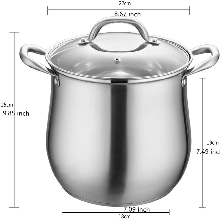 3pc Large Metallic Stainless Steel Stockpot Set Deep Casserole Cookware Lid Pot 