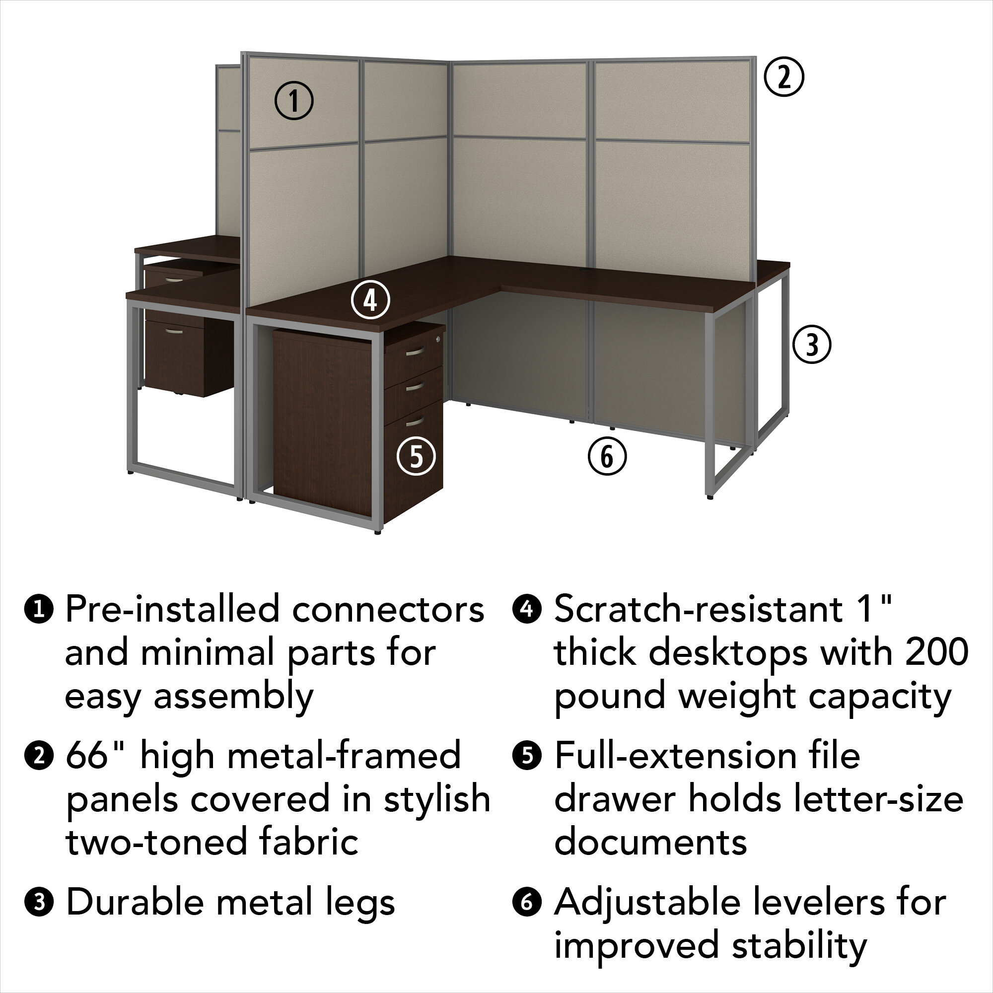 Bush Business Furniture Easy Office 4 Person L Shaped Cubicle Desk