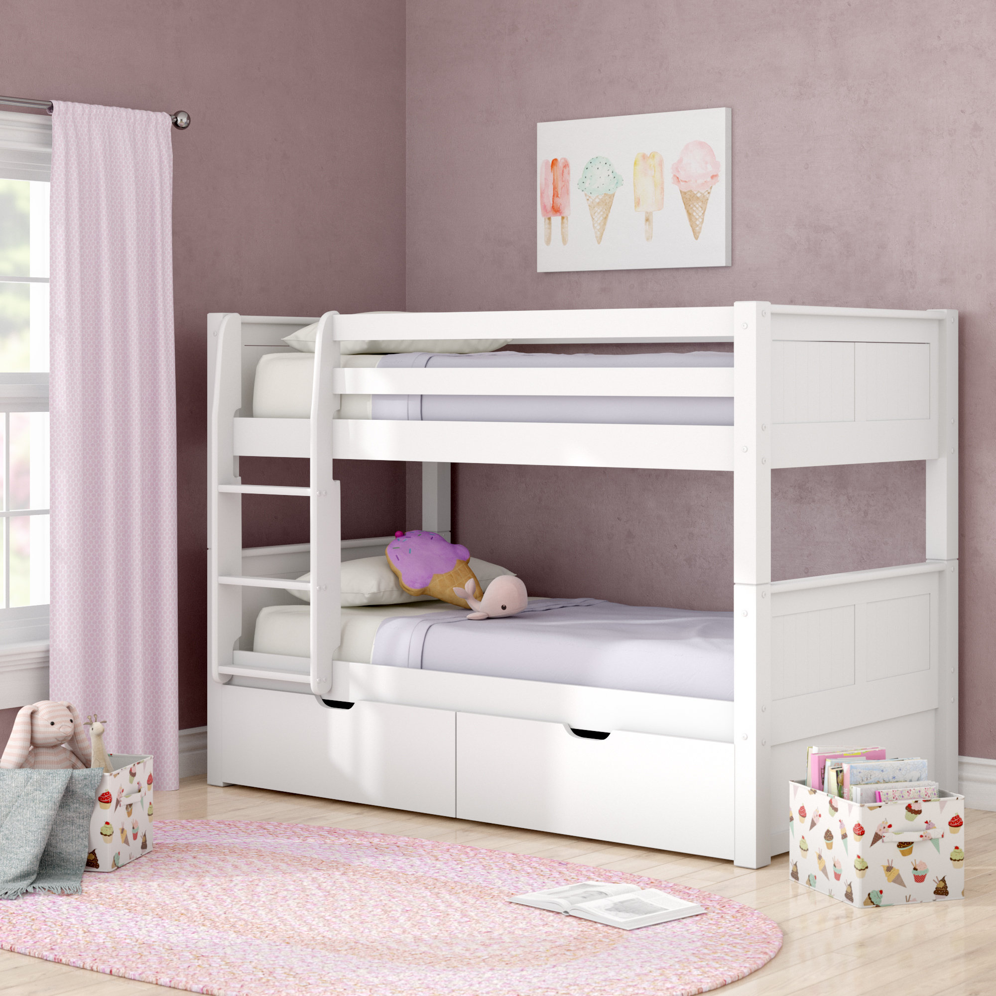 white twin bunk beds with storage