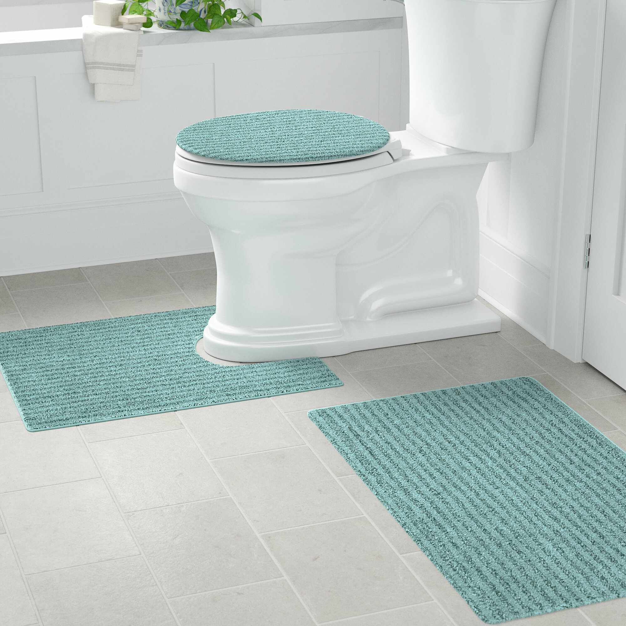 Three Posts Lucille Multiple Nylon Non Slip Striped 3 Piece Bath Rug Set Reviews Wayfair