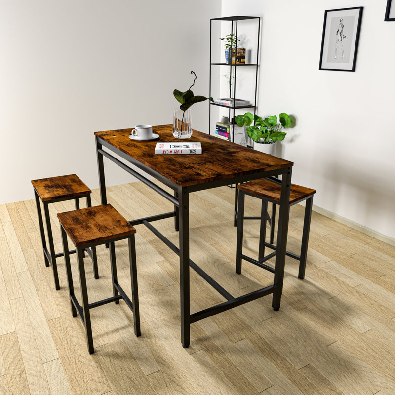 Latitude Run Dining Set 5 Piece Counter Height Dining Set Contemporary Wooden Dining Table Set Modern Pub Table And Chairs Kitchen Counter Height Table Set With 4 Chairs Perfect For Home Hotel Bar Breakfast Nook Coffee Shop