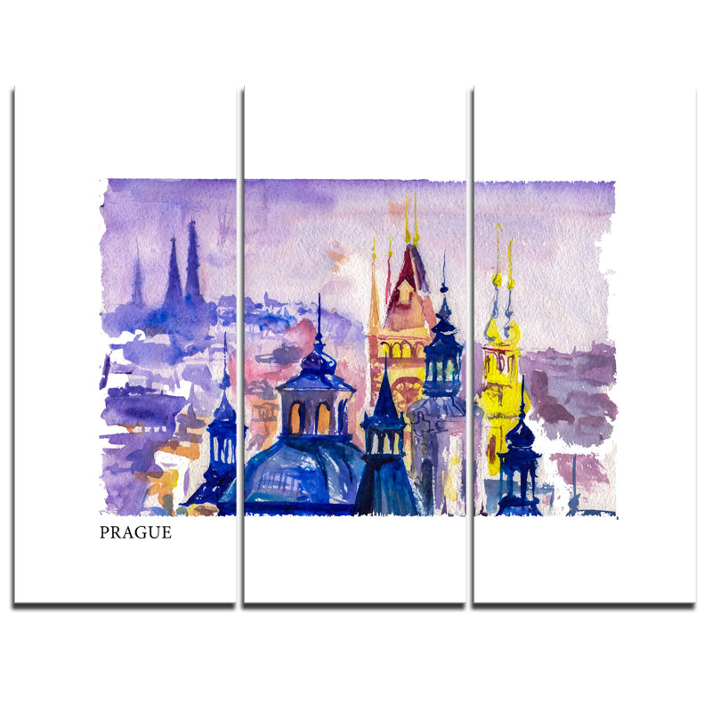 Designart Prague Vector Illustration 3 Piece Painting Print On Wrapped Canvas Set Wayfair