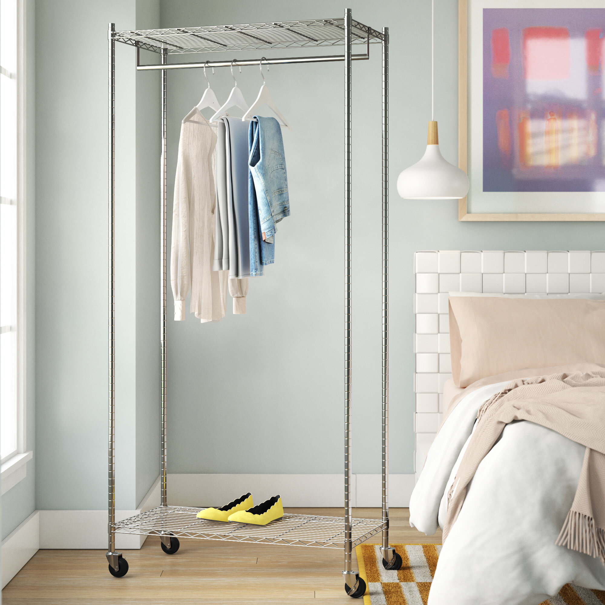Pipe Garment Rack Clothes Drying Indoor Heavy Duty Hanging With Bottom Shelves 
