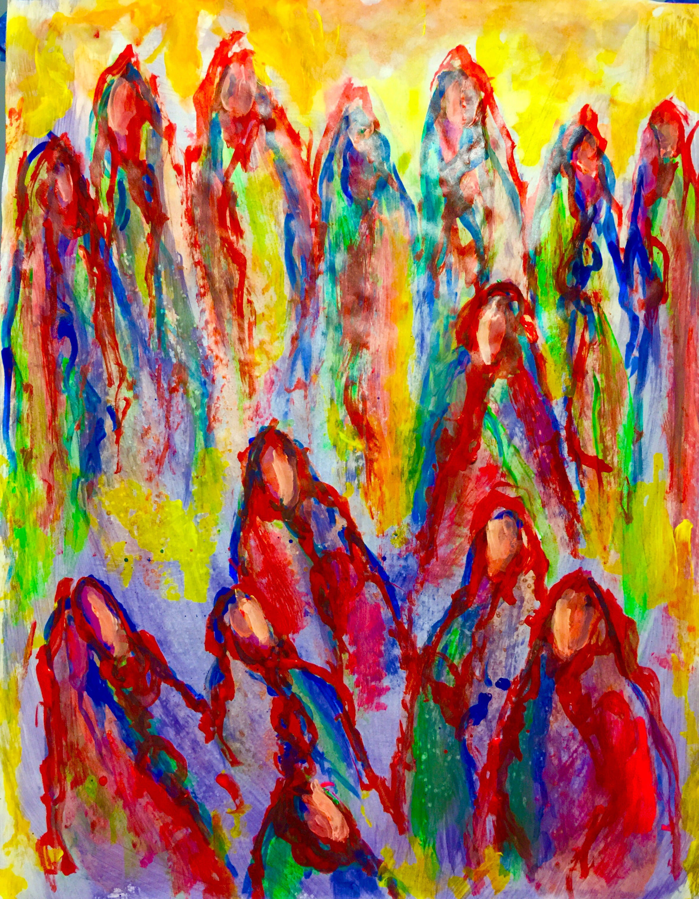 Shahla Reynolds Acrylic On Paper Painting Congregation Ii By - On 