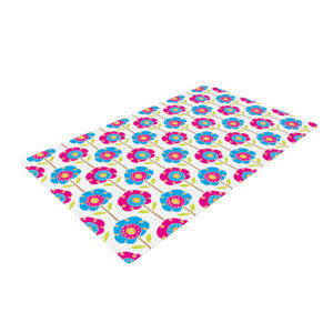 Apple Kaur Designs Lolly Flowers Blue/Pink Area Rug